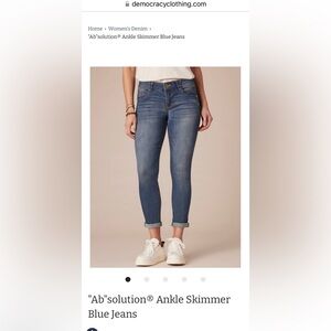 Democracy "Ab"solution® Ankle Skimmer Blue Jeans. Size 14.